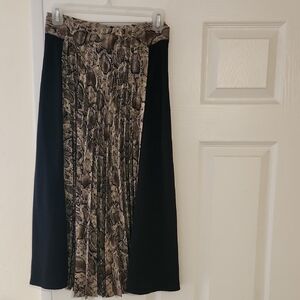 Zara Black and Brown Pleated Midi A-Line Skirt